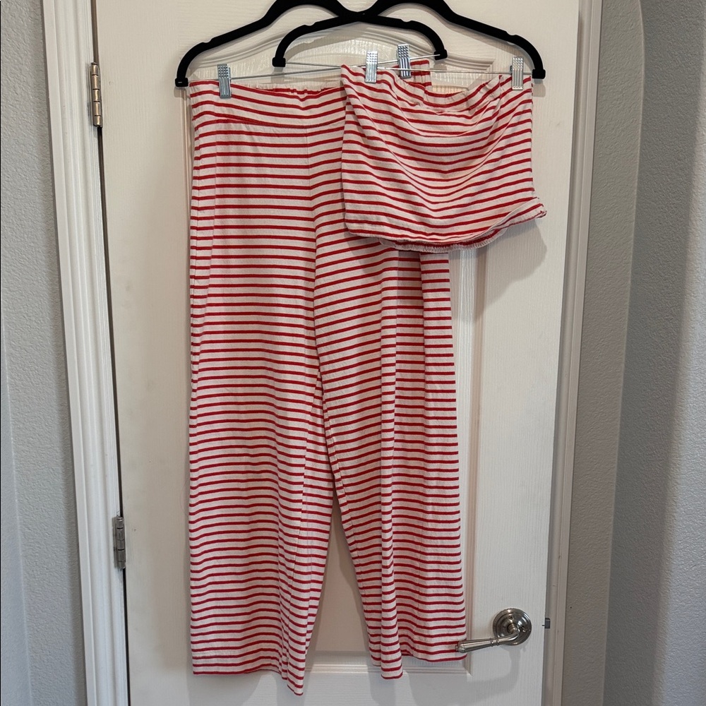 Free People M Striped Red & White Lounge Set